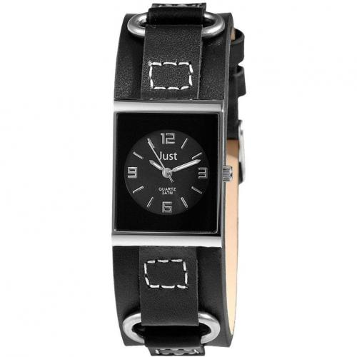 Uhr schwarz mit kratzunempfindlichem Mineralglas von Just